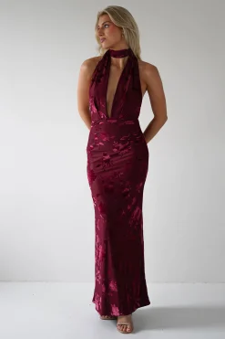 Tara Floral Jacquard Maxi Dress | Wine