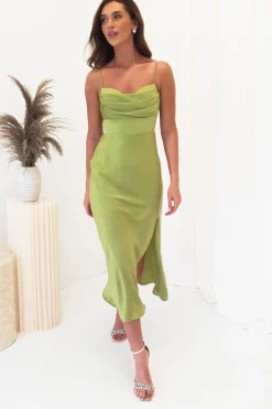 Tegan Satin Midi Dress | Lime