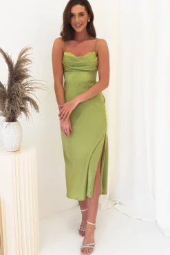Tegan Satin Midi Dress | Lime