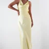 Thea Mesh Midriff Soft Satin Maxi Dress | Yellow