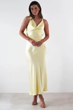 Thea Mesh Midriff Soft Satin Maxi Dress | Yellow