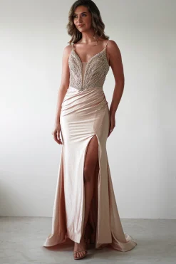 Tiah Glitter Embellished Gown | Gold