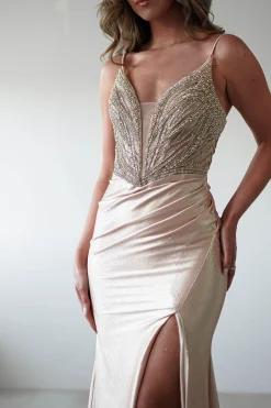 Tiah Glitter Embellished Gown | Gold