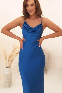 Tilda Soft Satin Midi Dress | Cobalt Blue