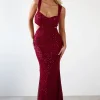 Tora Cut Out Sequin Maxi Dress | Dark Red
