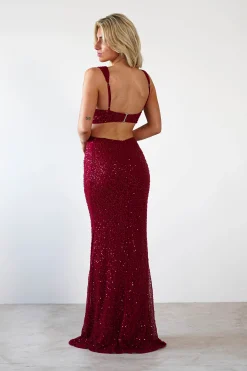 Tora Cut Out Sequin Maxi Dress | Dark Red