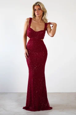 Tora Cut Out Sequin Maxi Dress | Dark Red