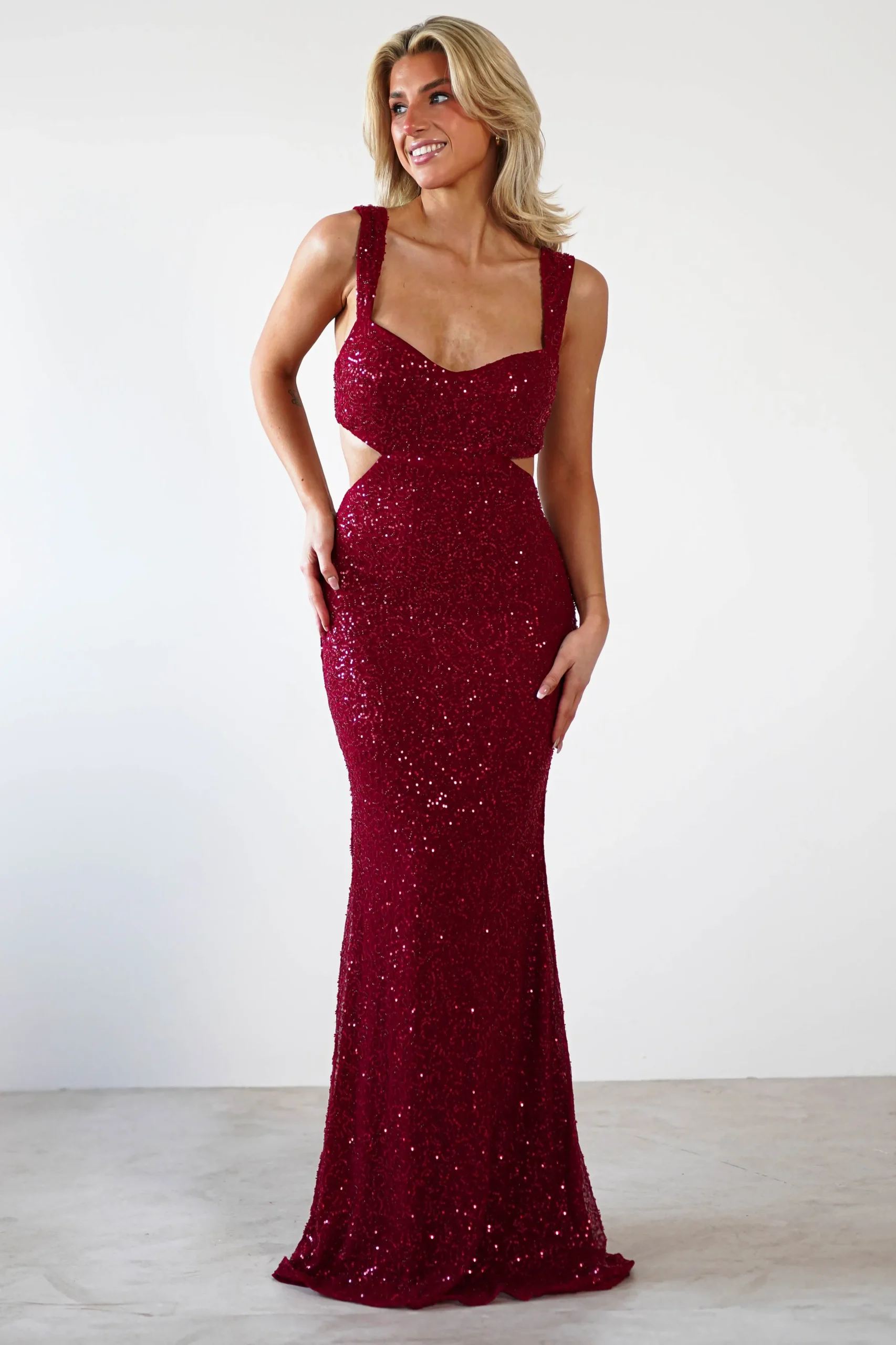 Tora Cut Out Sequin Maxi Dress | Dark Red