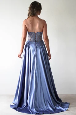 Tullie Satin A-Line Maxi Dress | Smokey Blue
