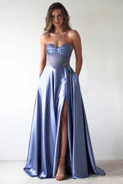 Tullie Satin A-Line Maxi Dress | Smokey Blue