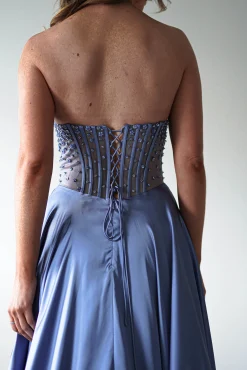 Tullie Satin A-Line Maxi Dress | Smokey Blue