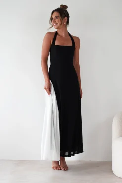 Unika Halterneck Maxi Dress | Black/White
