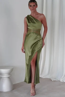 Valentina Soft Satin Maxi Dress | Olive