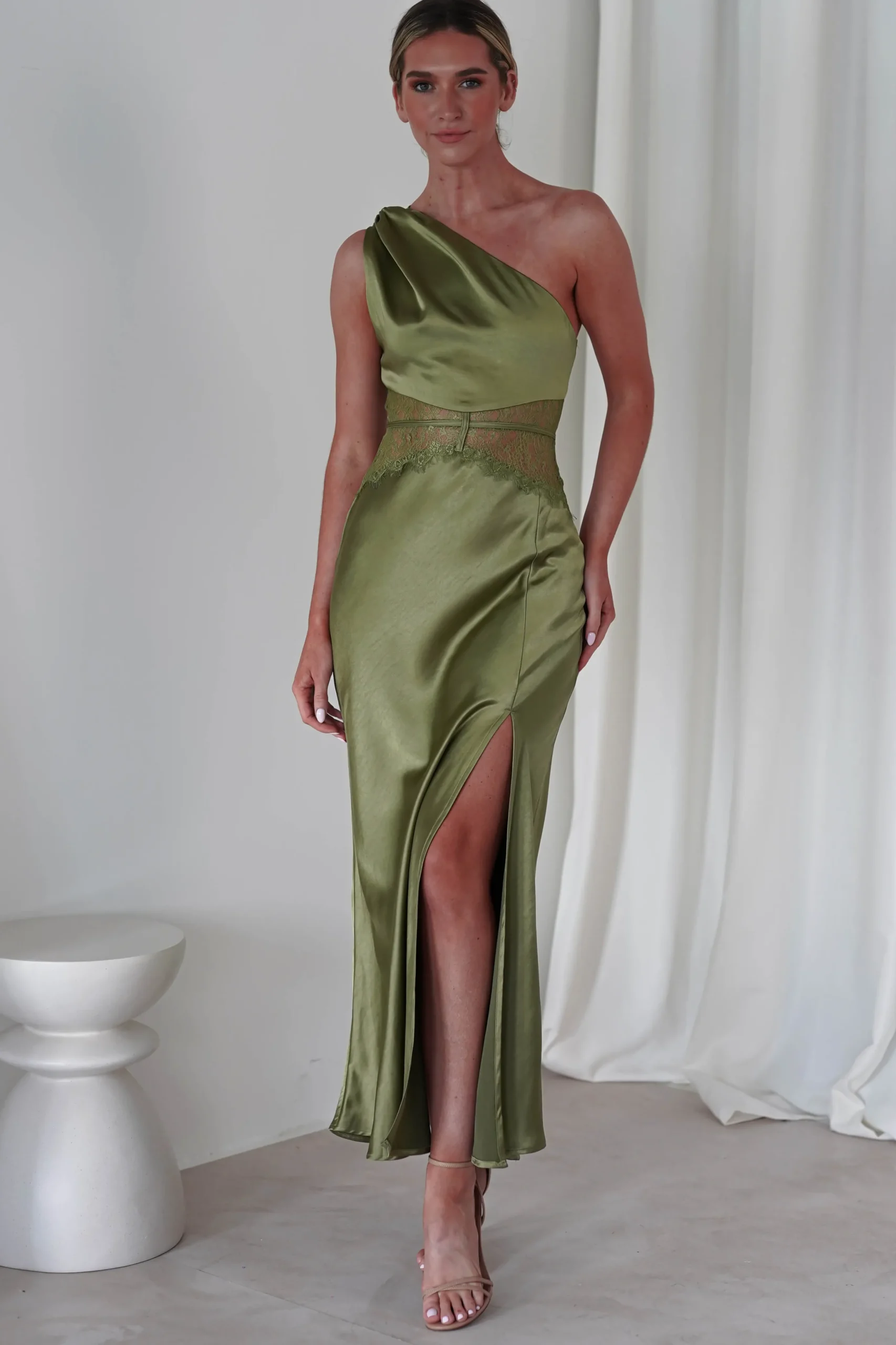 Valentina Soft Satin Maxi Dress | Olive