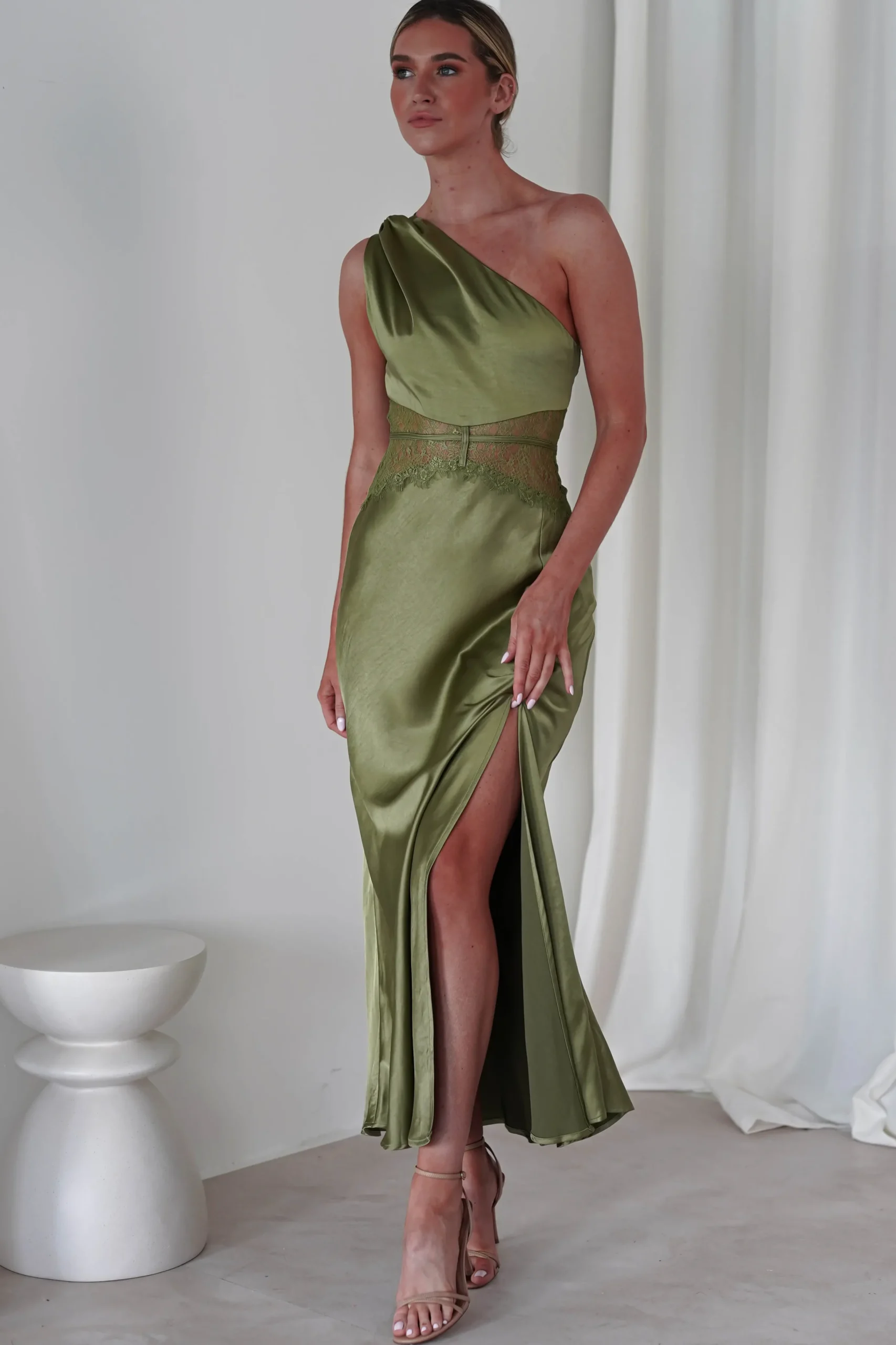 Valentina Soft Satin Maxi Dress | Olive