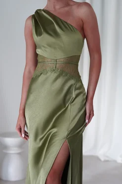 Valentina Soft Satin Maxi Dress | Olive