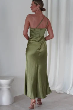 Valentina Soft Satin Maxi Dress | Olive