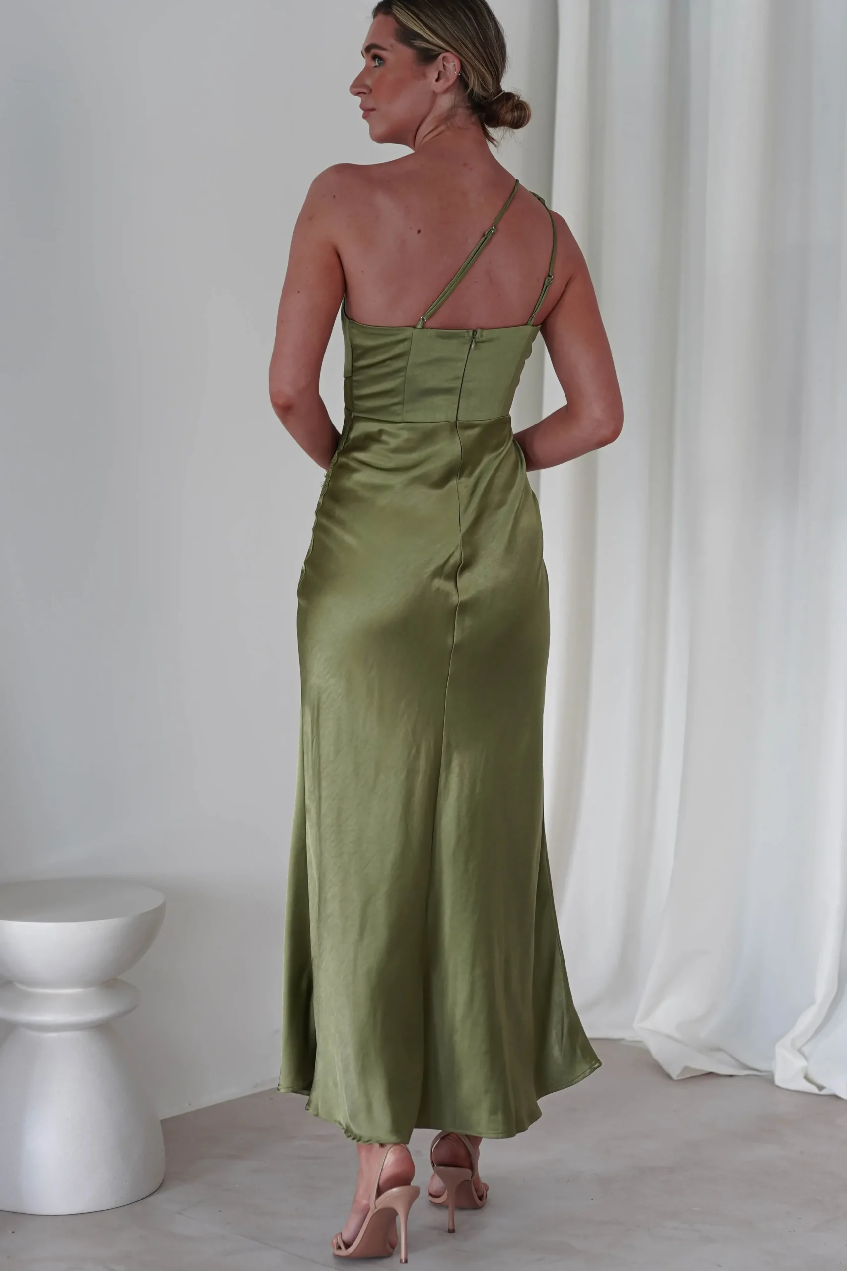 Valentina Soft Satin Maxi Dress | Olive