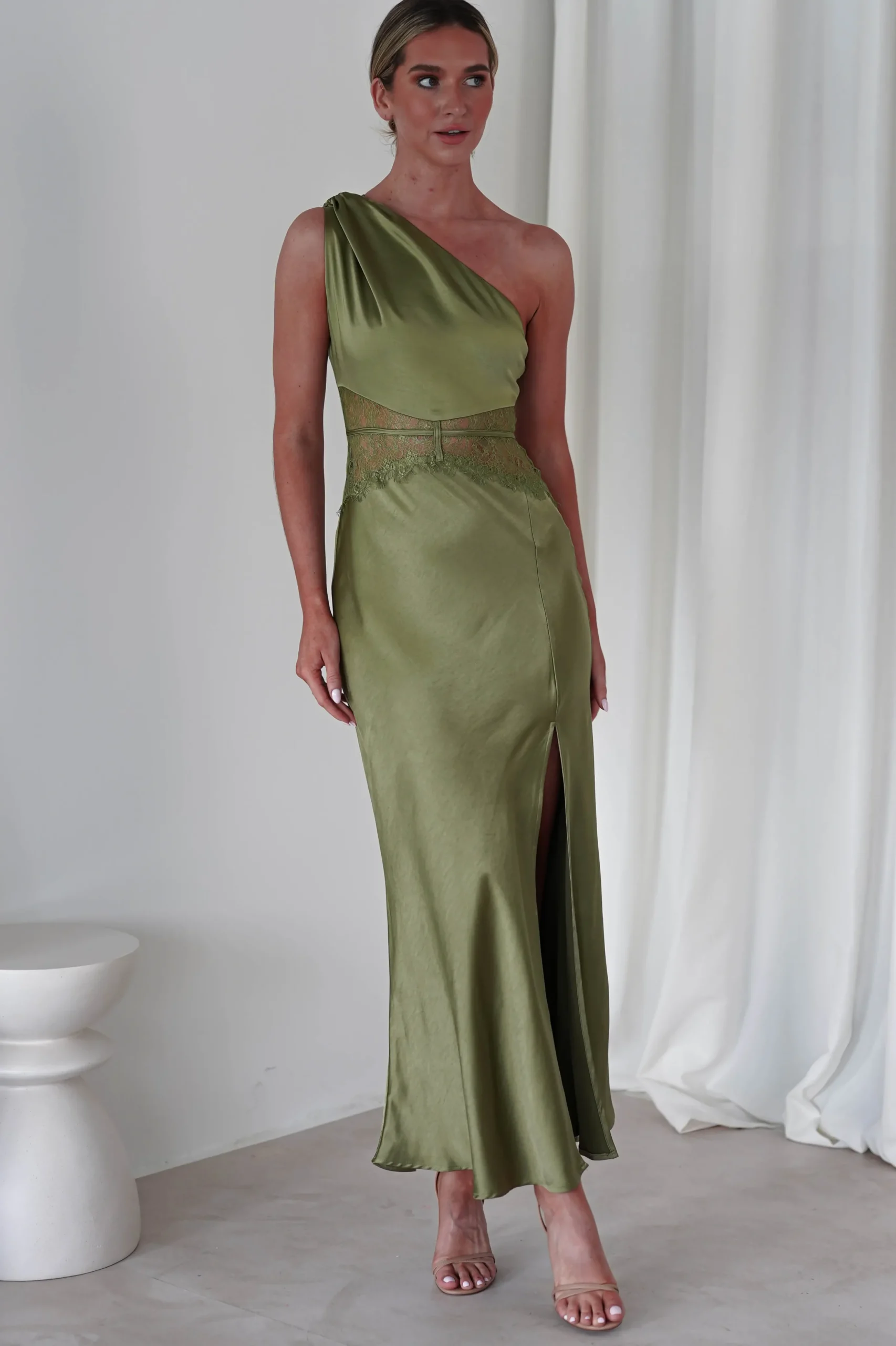 Valentina Soft Satin Maxi Dress | Olive
