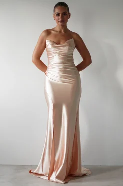 Venice Strapless Bodycon Gown | Light Gold