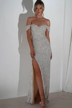 Vilma Sequin Mermaid Gown | Silver/Champange