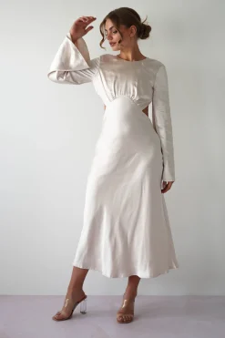 Vivian Long Sleeve Midi Dress | Champagne